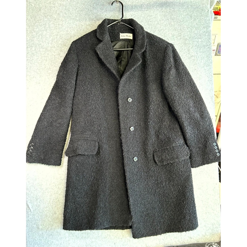 Vintage John Weitz Forstmann Boucle Overcoat Women Small Black Wool Blend USA
